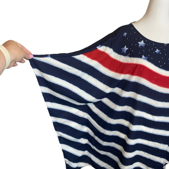Quacker Factory Scarf Top Womens 2X Caftan Poncho Patriotic Flag Americana QVC - Picture 4 of 11